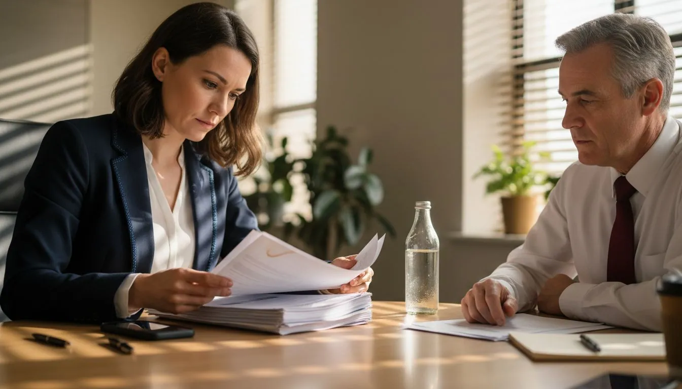 HR manager reviewing performance documents